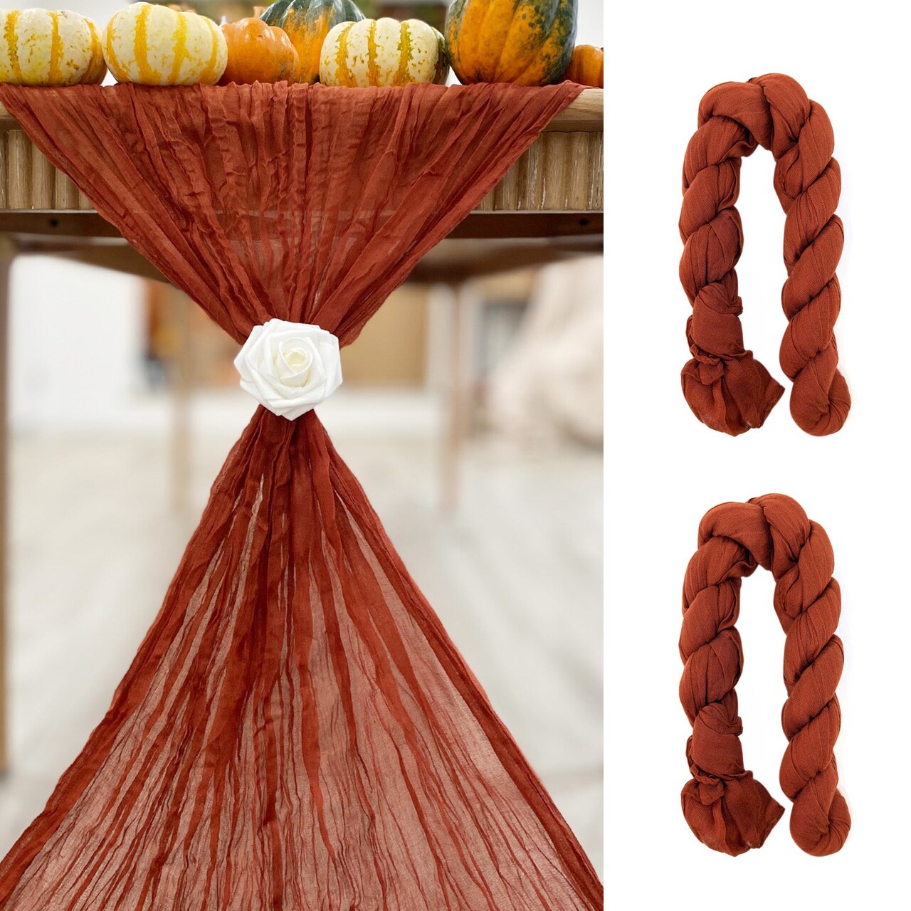 Wrapables 10Ft Bohemian Cheesecloth Gauze Table Runner for Rustic Weddings, Parties, Home Decor, Terracotta